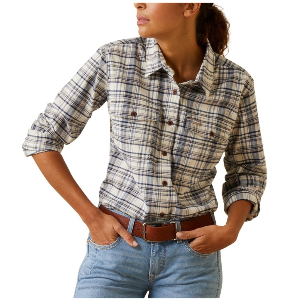 Ariat Rebar Womens Plaid Flannel Button Up Top Size‎ XL Durastretch Work Shirt